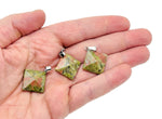 Unakite pyramid gemstone pendant from GemstoneGO, showcasing a natural green and pink stone with a smooth pyramid shape.