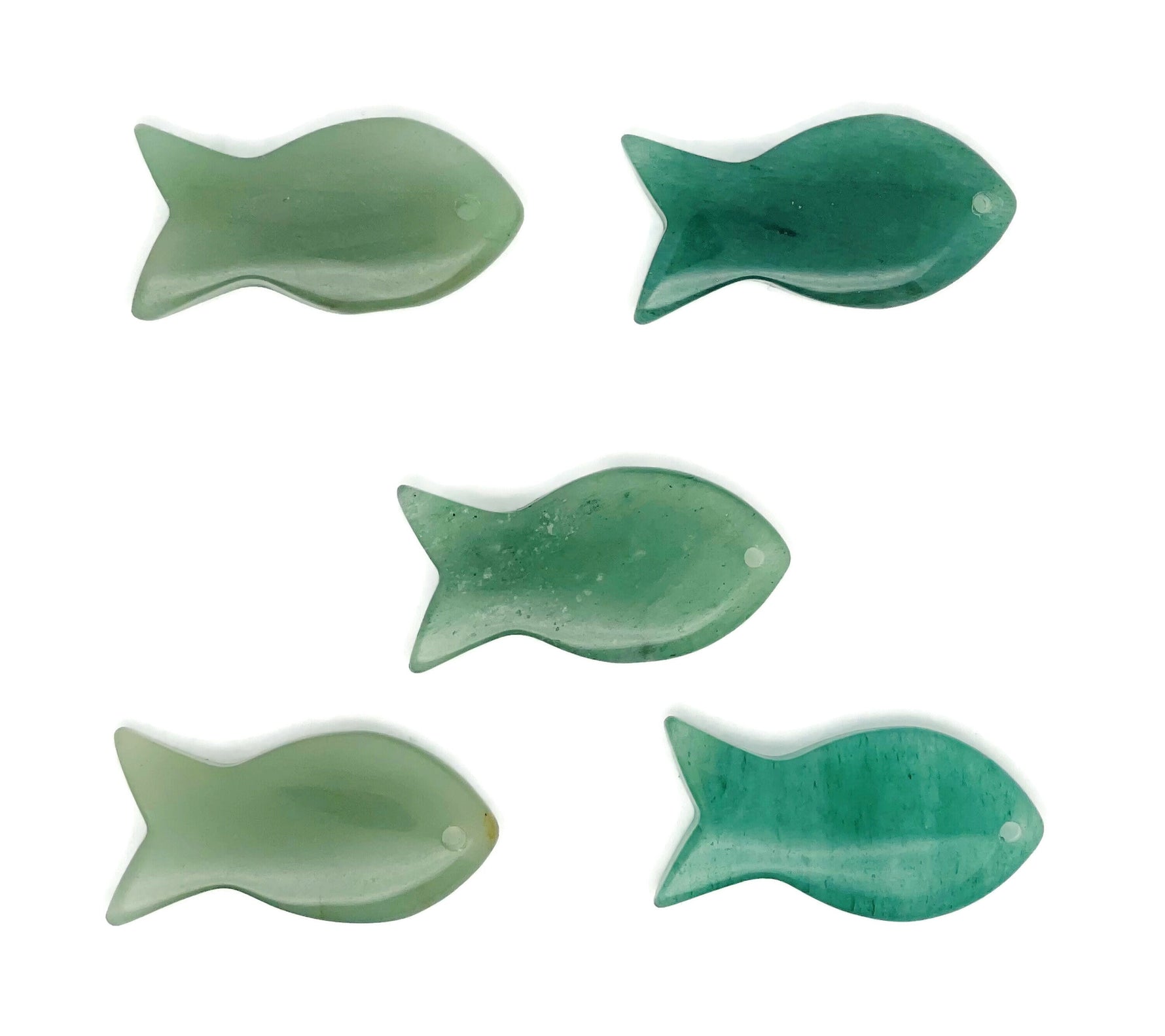 Aventurine fish-shaped gemstone pendant with Pisces zodiac hole, featuring vibrant green aventurine and detailed craftsmanship.