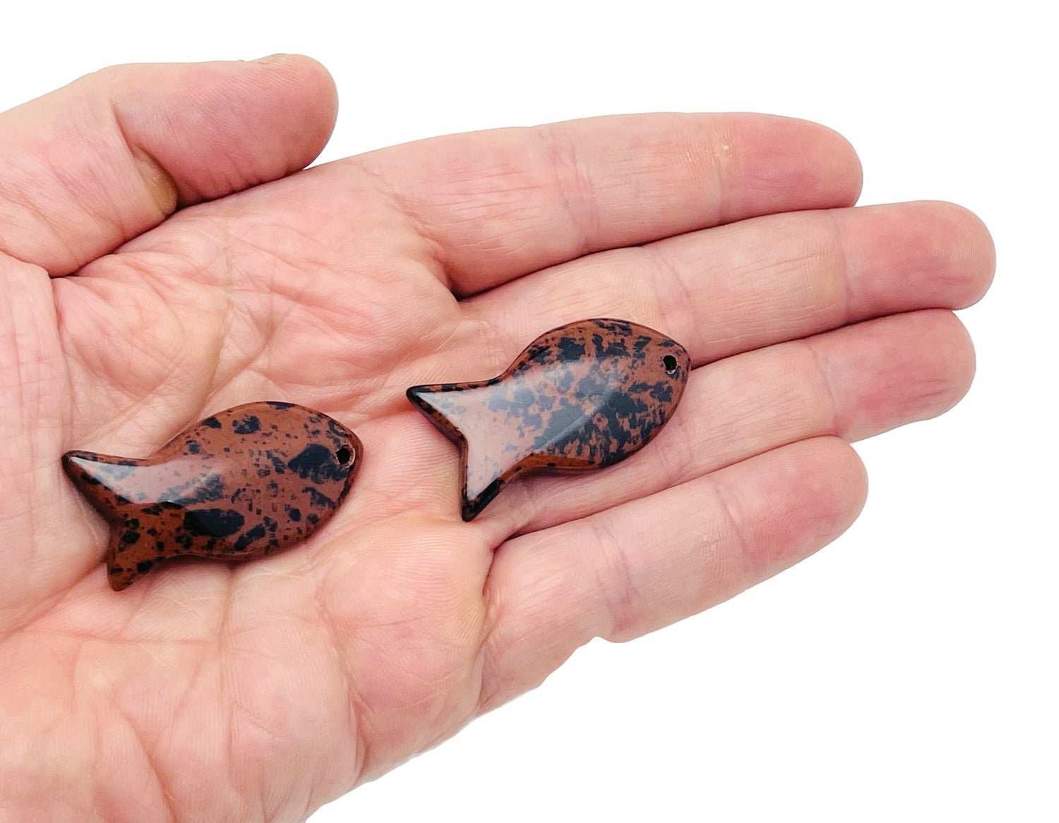 Mahogany Obsidian Fish Gemstone Pendant - Pisces Zodiac Hole Crystal - NC1393