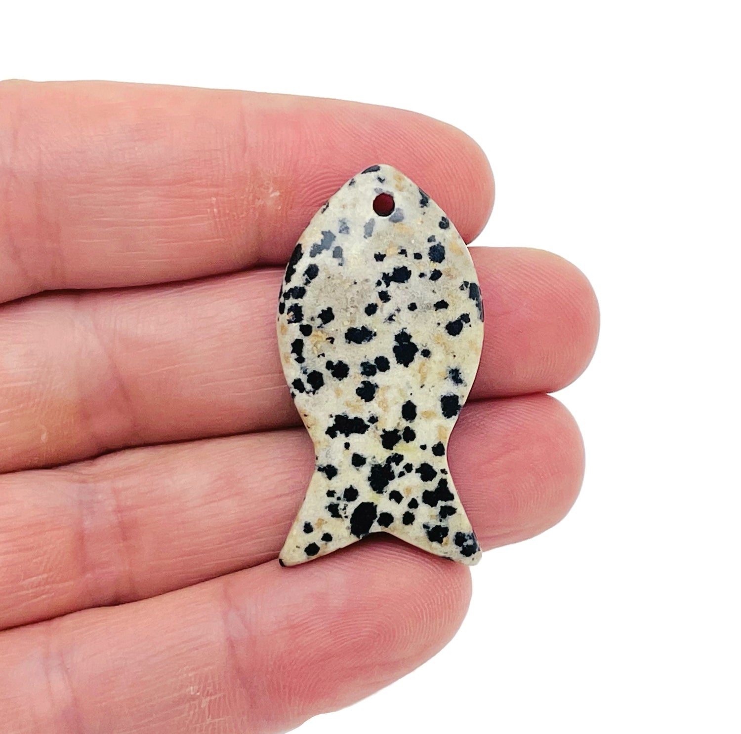 Dalmatian Jasper Fish Gemstone Pendant - Reiki Healing Bulk Polished - NC1399