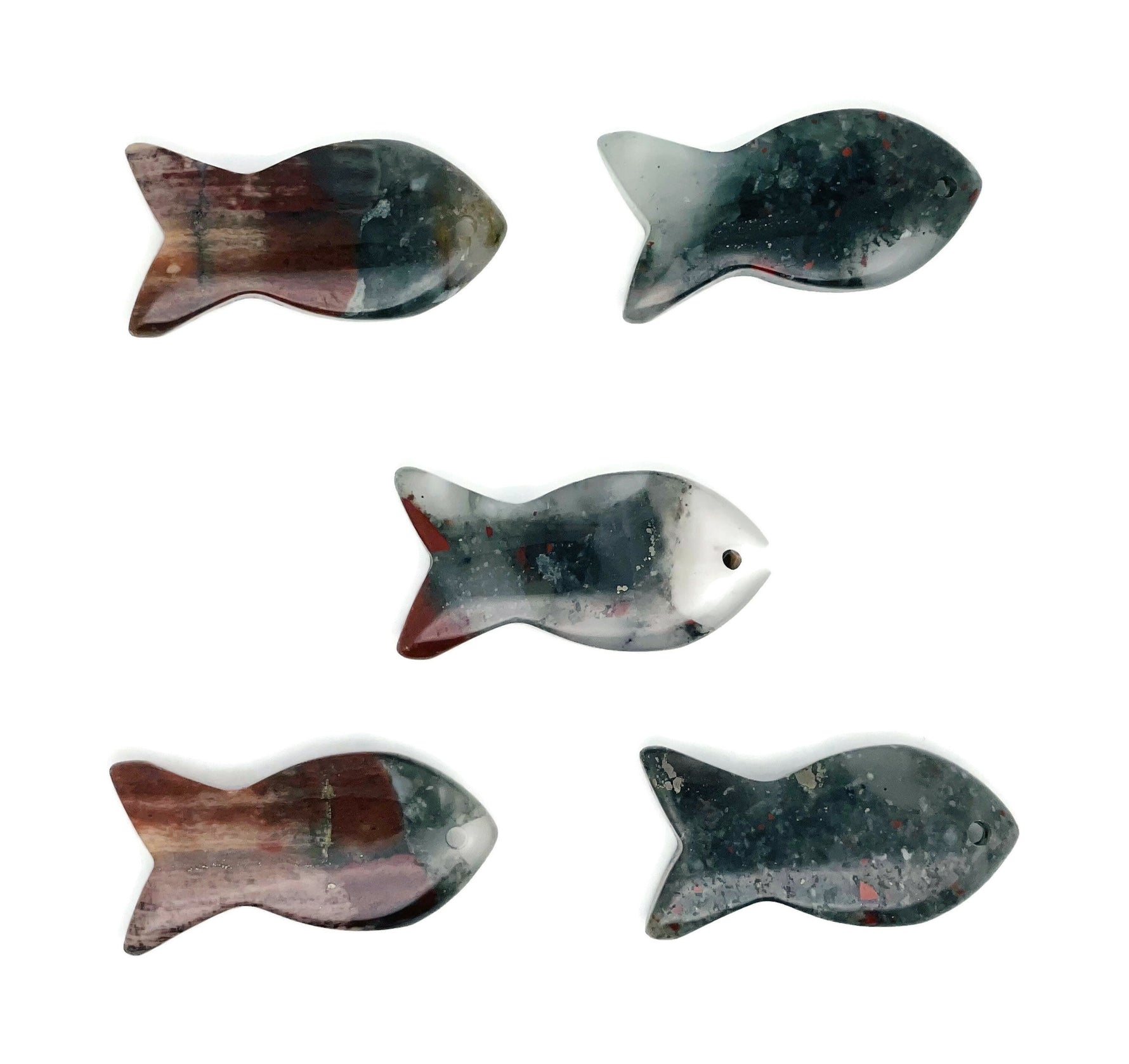 African Bloodstone fish gemstone pendant featuring Pisces zodiac symbol and crystal hole, crafted by GemstoneGO.