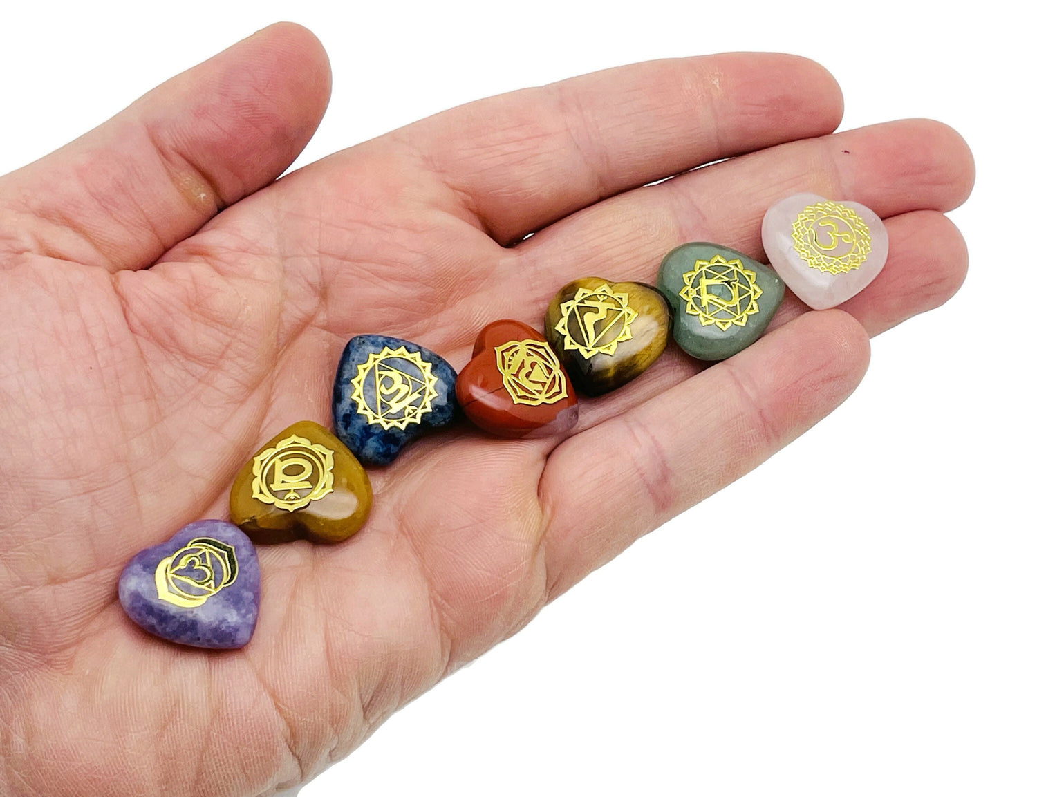 Ensemble de 7 pierres de chakra en forme de cœur - Ornement de méditation en forme de cœur - Énergie positive - Pierres Reiki - Pierres de cristal de guérison - CH1008