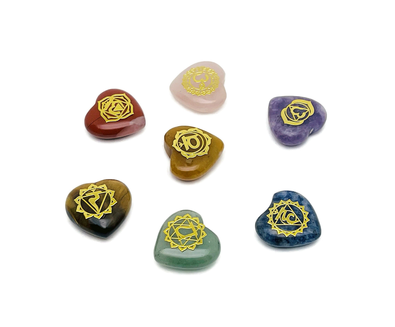 Ensemble de 7 pierres de chakra en forme de cœur - Ornement de méditation en forme de cœur - Énergie positive - Pierres Reiki - Pierres de cristal de guérison - CH1008