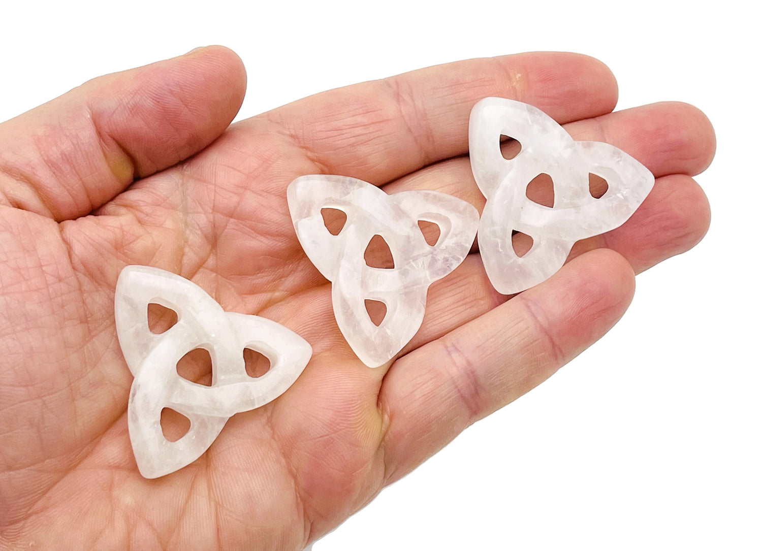 Clear Quartz Celtic Knot Carved Gemstone  - Trinity Crystal - CK1004