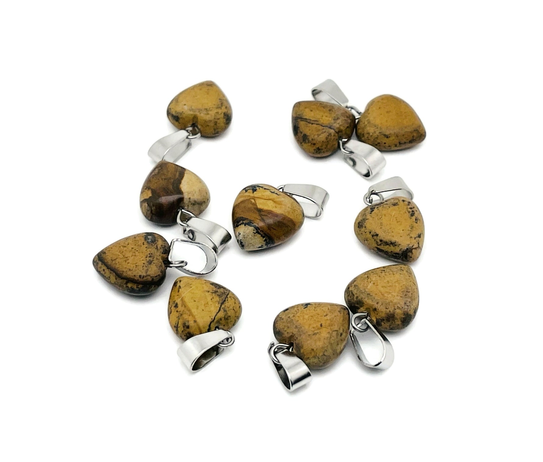 Mini Picture Jasper heart pendant with gemstone design from GemstoneGO, showcasing earthy tones and polished surface.