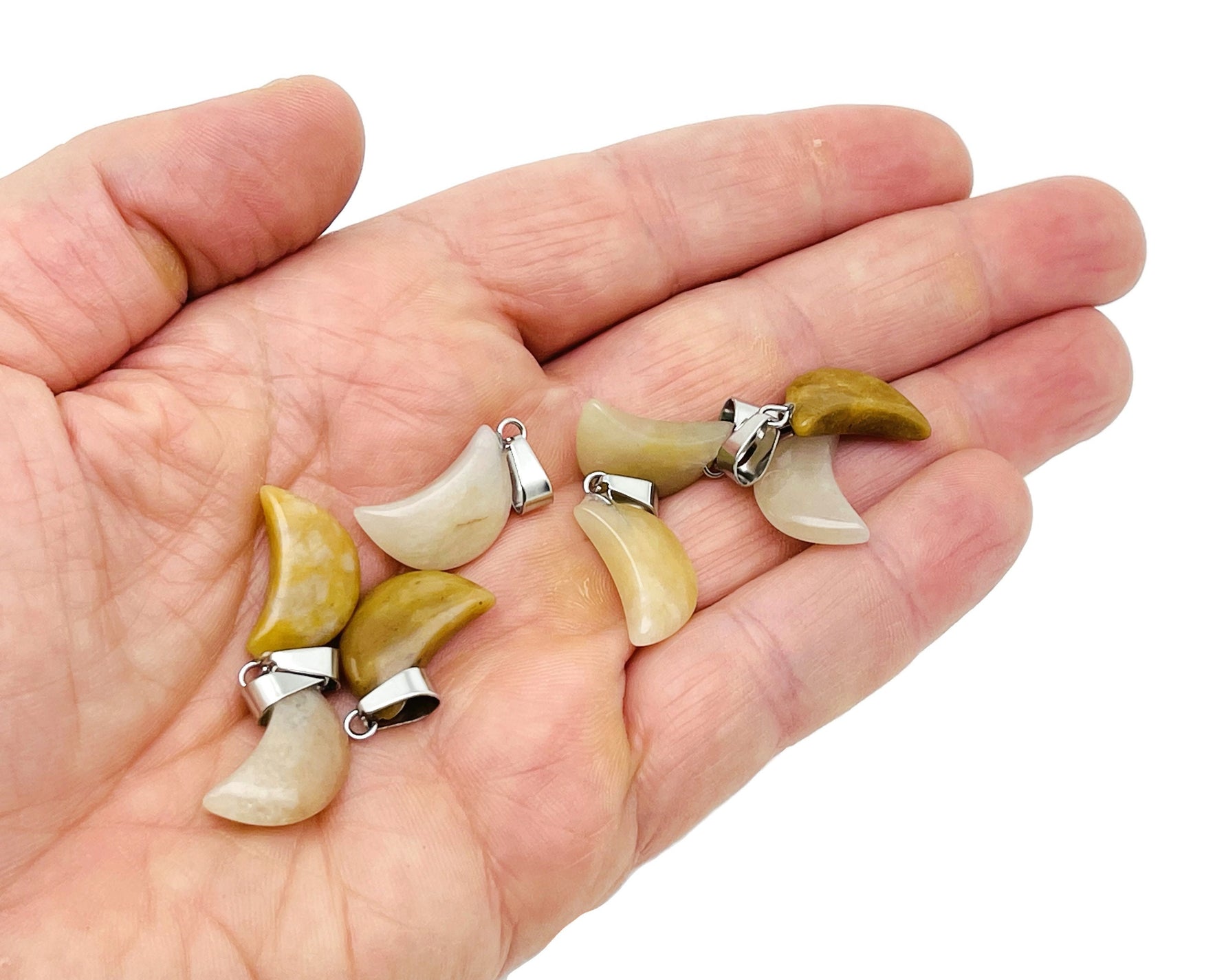 Yellow jade moon crystal pendant from GemstoneGO, showcasing a polished yellow jade moon-shaped charm for jewelry making.
