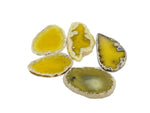 Yellow agate slice drilled pendant showing a vibrant yellow gemstone with a drilled hole, perfect for jewelry making.