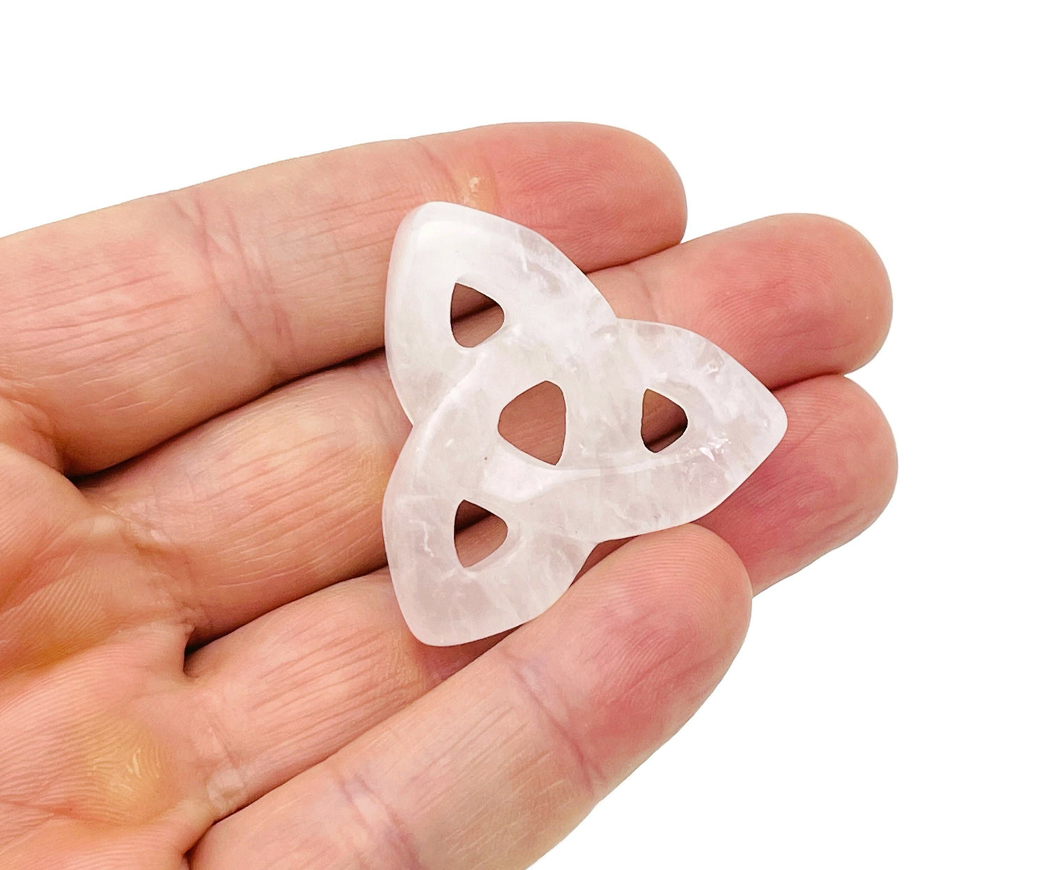 Clear Quartz Celtic Knot Carved Gemstone  - Trinity Crystal - CK1004