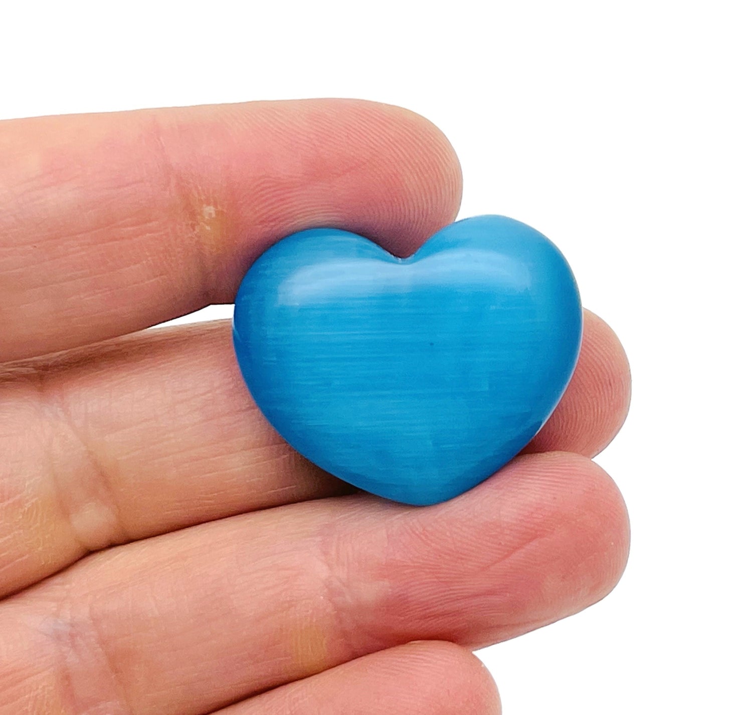 Blue Cats Eye Heart Gemstone - 30mm - HE1278
