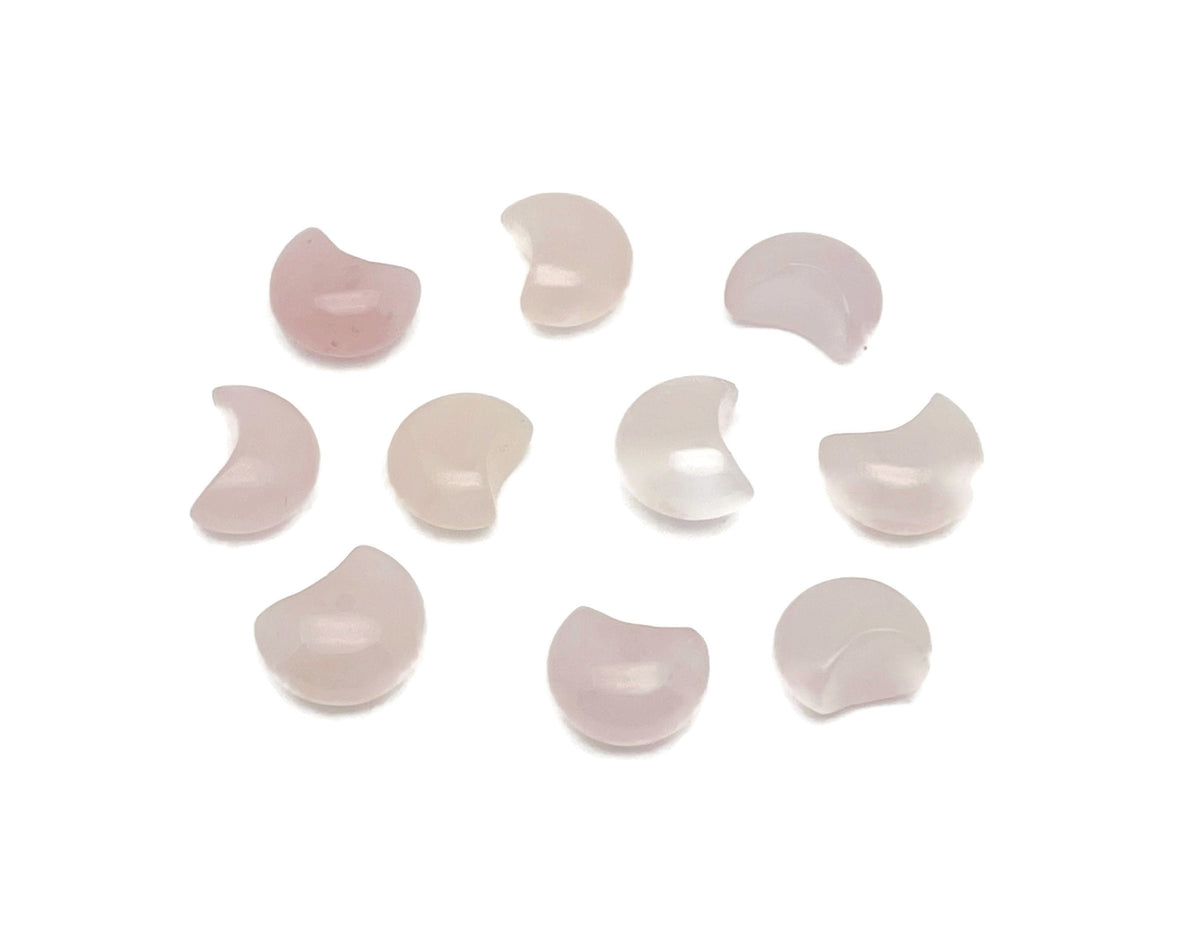 Rose Quartz gemstone moon puffy with 15x9mm size from GemstoneGO, showing a smooth, polished pink moon-shaped stone.