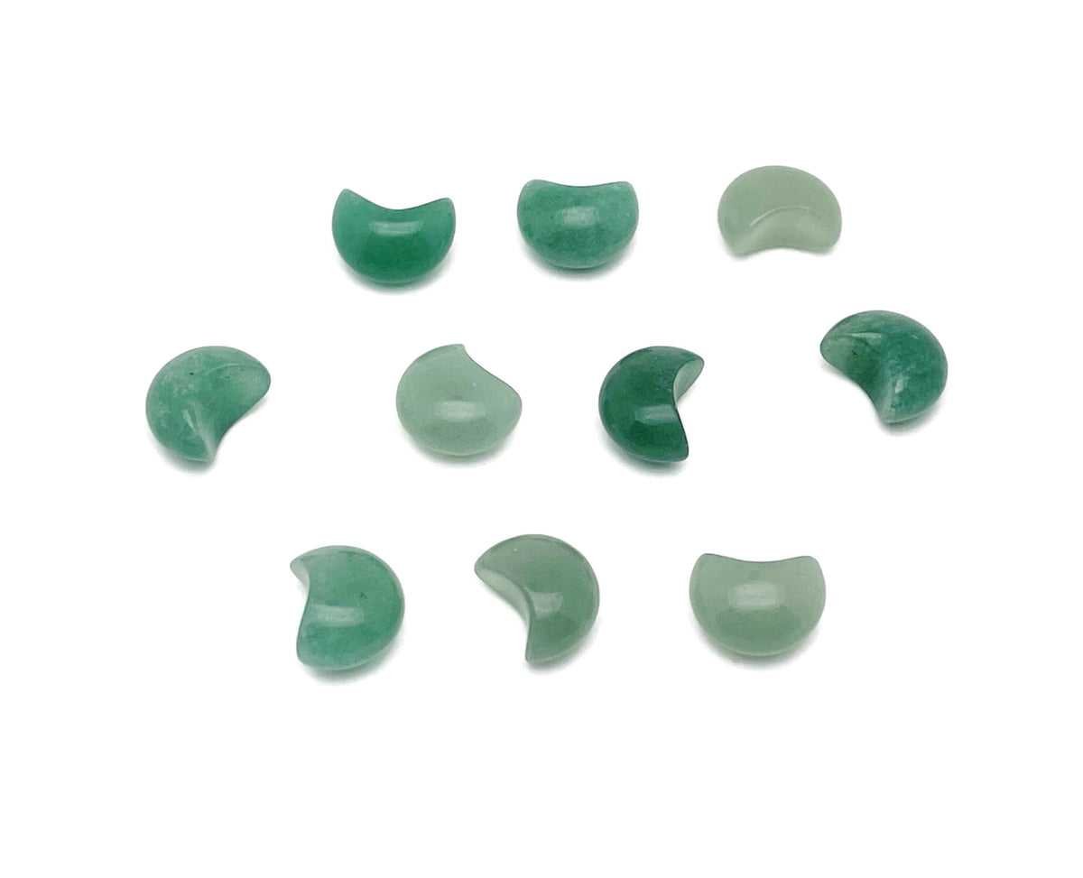 Aventurine gemstone moon puffy bead, 15x9mm, smooth green stone with natural shimmer, from GemstoneGO.