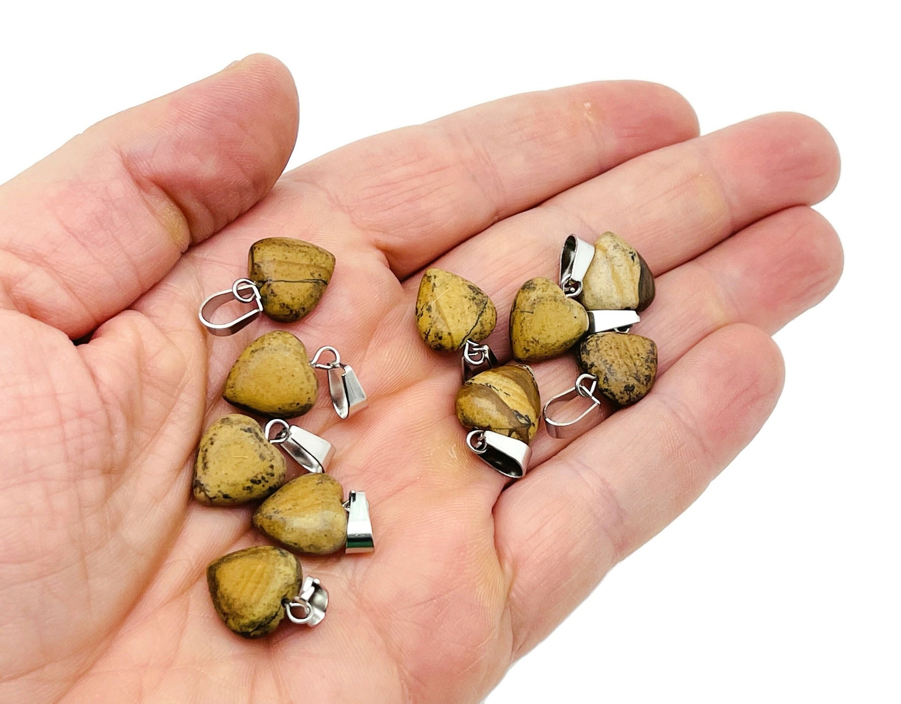 Mini crystal pendant with a picture jasper heart, crafted by GemstoneGO, showcasing natural stone details and a polished finish.