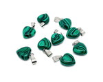 Mini synthetic malachite heart pendant with crystal accents from GemstoneGO, showcasing vibrant green stone and detailed craftsmanship.