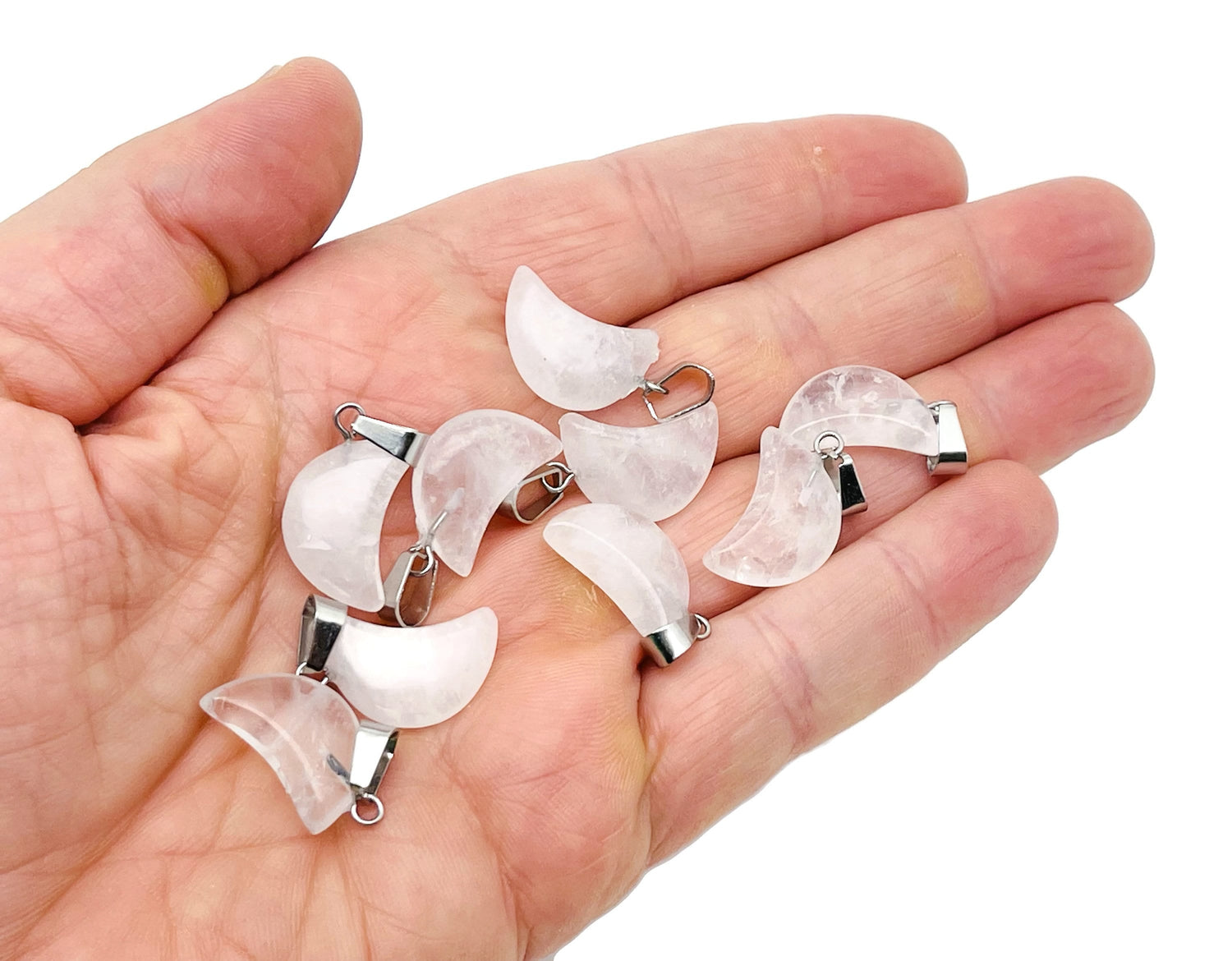 Clear Quartz Moon Crystal Pendant - Jewelry Making Supplies - MNC1014