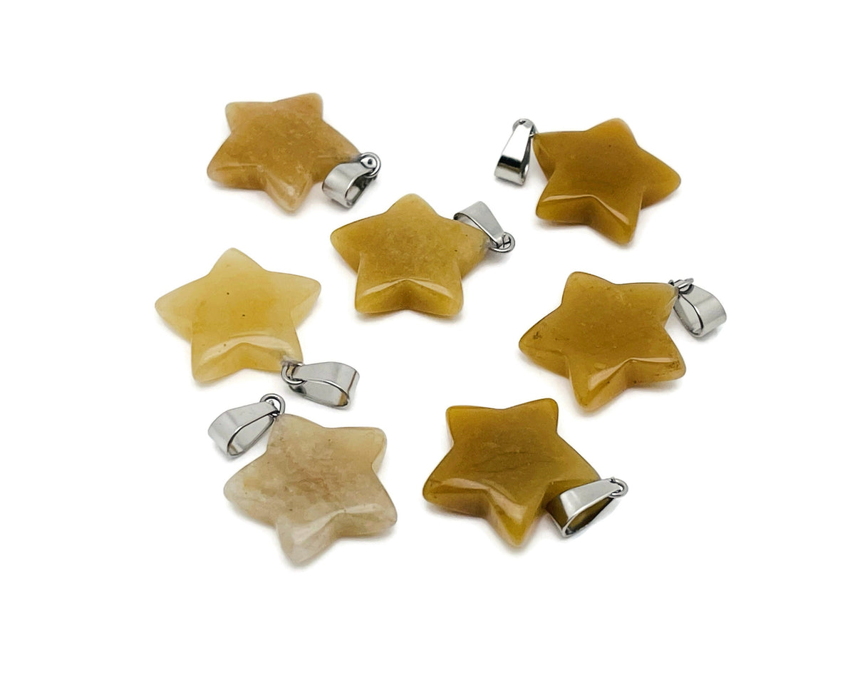 Yellow jade star pendant with crystal accents, perfect for jewelry making by GemstoneGO.