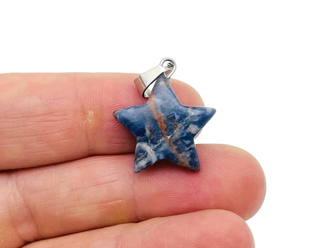 Sodalite star-shaped crystal pendant from GemstoneGO, suitable for jewelry making and craft projects.