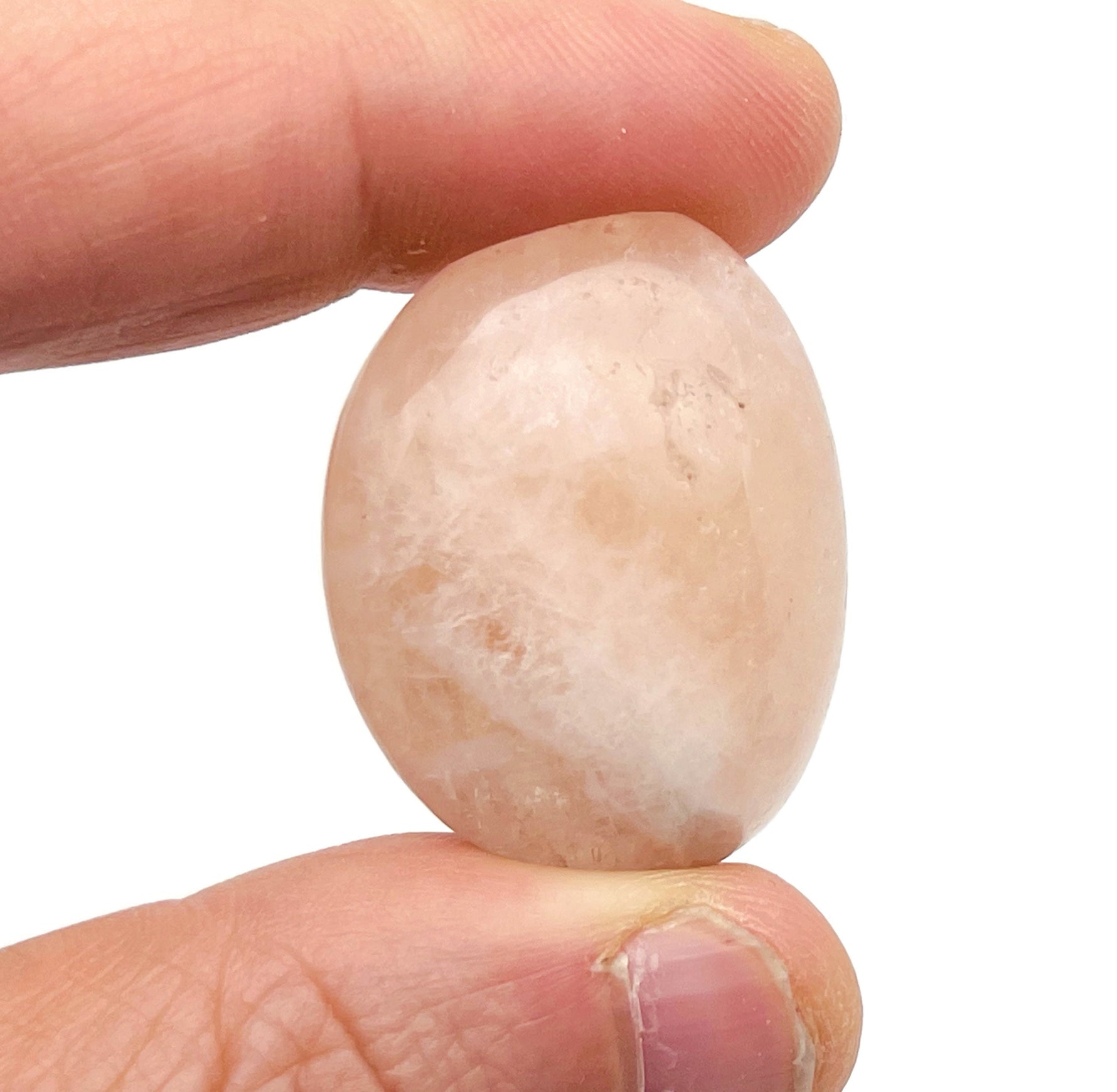 Aquamarine Morganite tumbled gemstone from GemstoneGO, showcasing a smooth, polished pinkish-blue mineral with a natural luster.