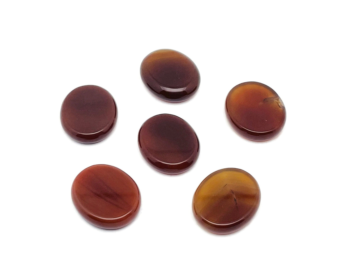 Carnelian flat gemstone slab from GemstoneGO, measuring 30x25x7 mm, showcasing rich orange-red color and smooth polished surface.