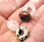 GemstoneGO crystal donut pendant with Pi stone, 14mm healing crystal jewelry, featuring a lucky safety design and colorful mix of stones.