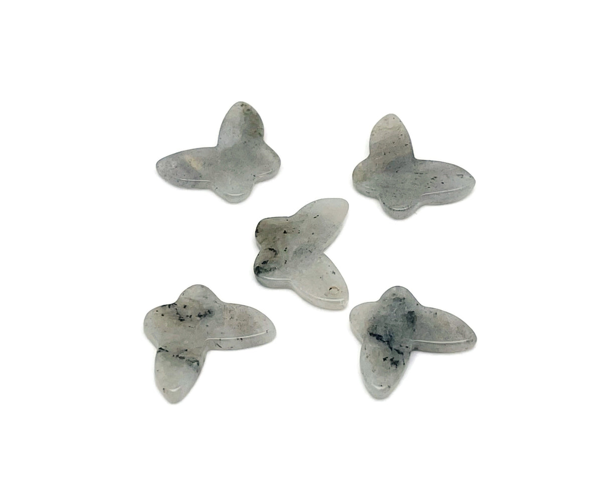 Labradorite mini butterfly gemstone pendant with hole crystal jewelry, showcasing iridescent stone and detailed butterfly design.
