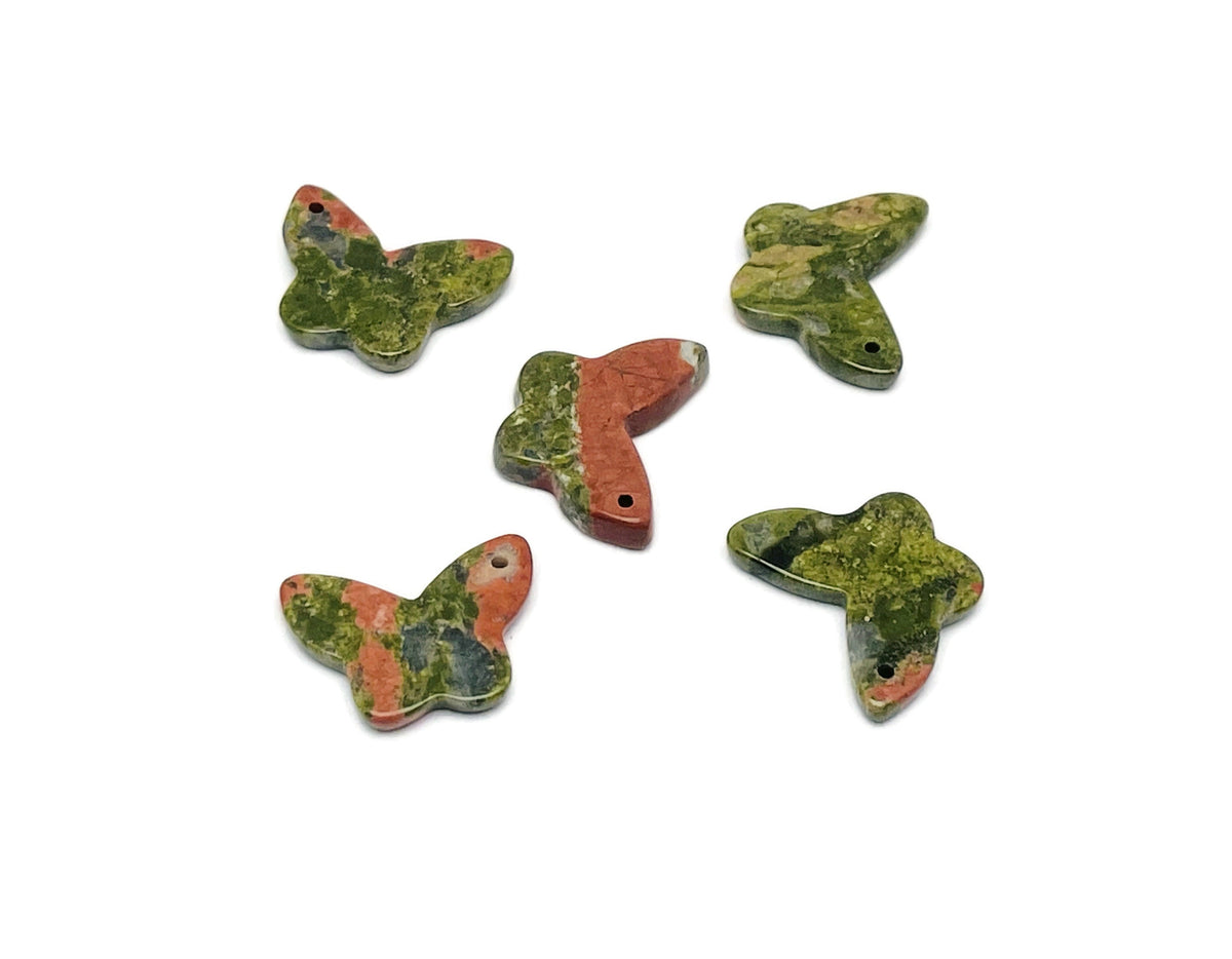 Unakite mini butterfly gemstone pendant with hole crystal jewelry by GemstoneGO, showcasing a colorful butterfly-shaped stone.