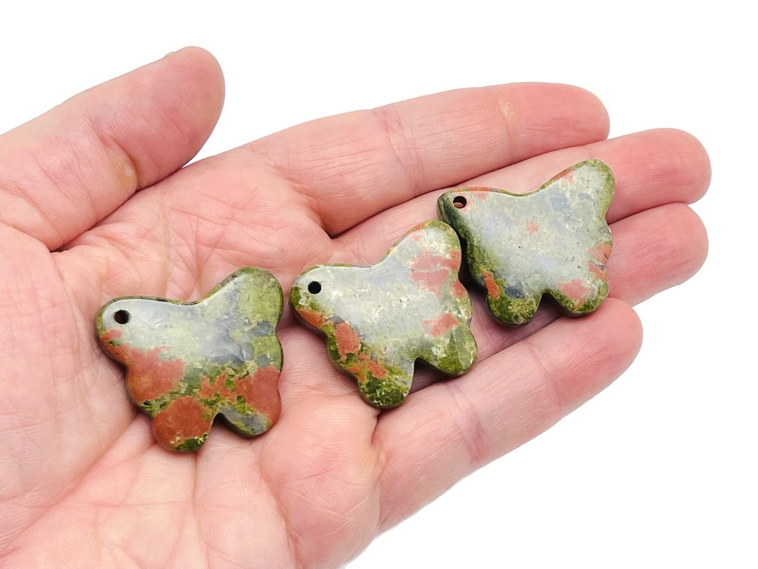 Colgante de gema de mariposa unakita - Joyería de cristal perforado - NC1434