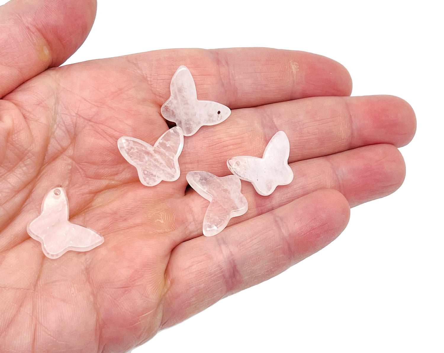 Clear Quartz Mini Butterfly Gemstone Pendant - Hole Crystal Jewelry - NC1410