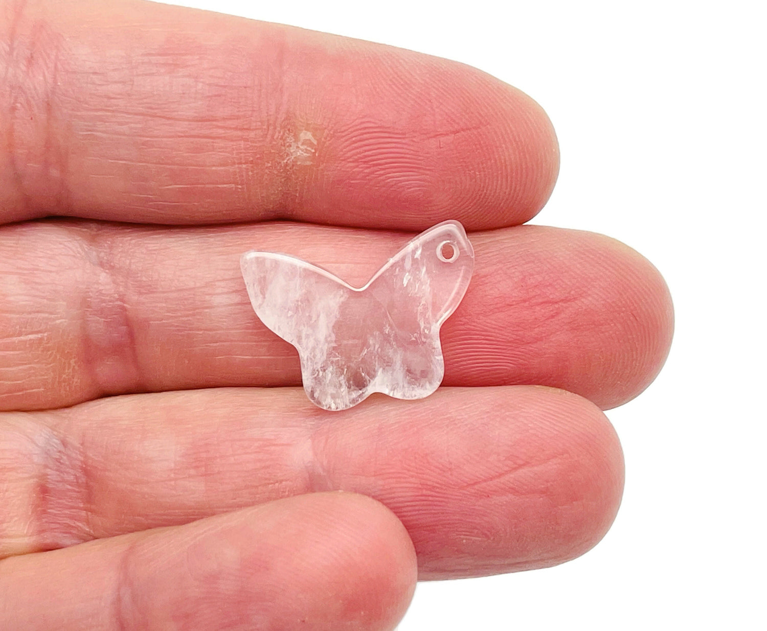 Clear Quartz Mini Butterfly Gemstone Pendant - Hole Crystal Jewelry - NC1410