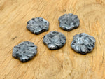 Larvikite sea shell carving gemstone, 30mm, with intricate shell pattern and polished surface, from GemstoneGO.