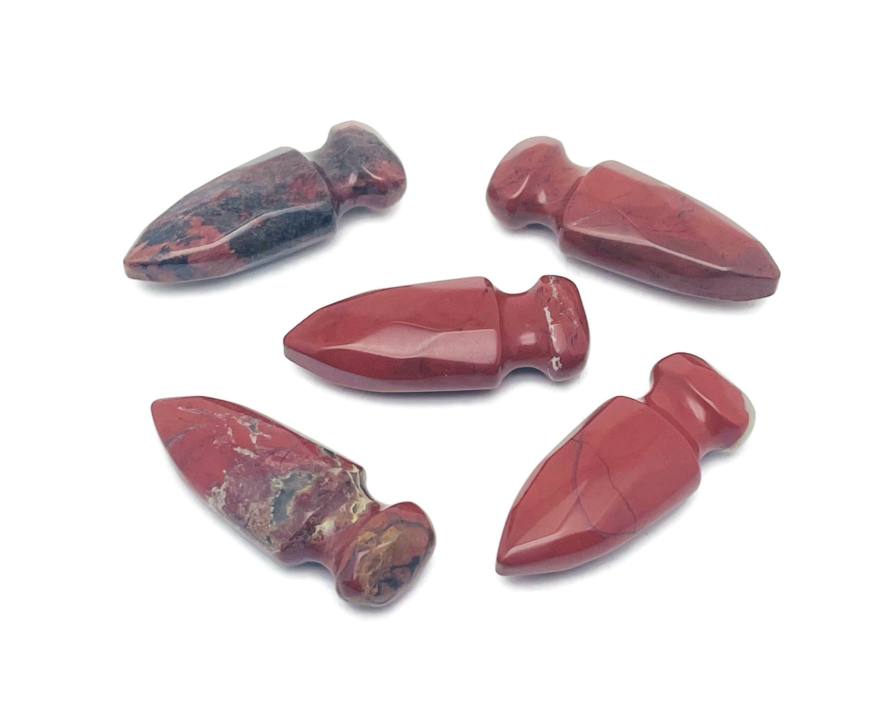Carved red jasper sword dagger gemstone, 50mm, featuring intricate detailing, from GemstoneGO.