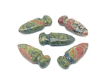 Carved unakite gemstone dagger pendant, 50mm, with detailed sword and dagger design by GemstoneGO.