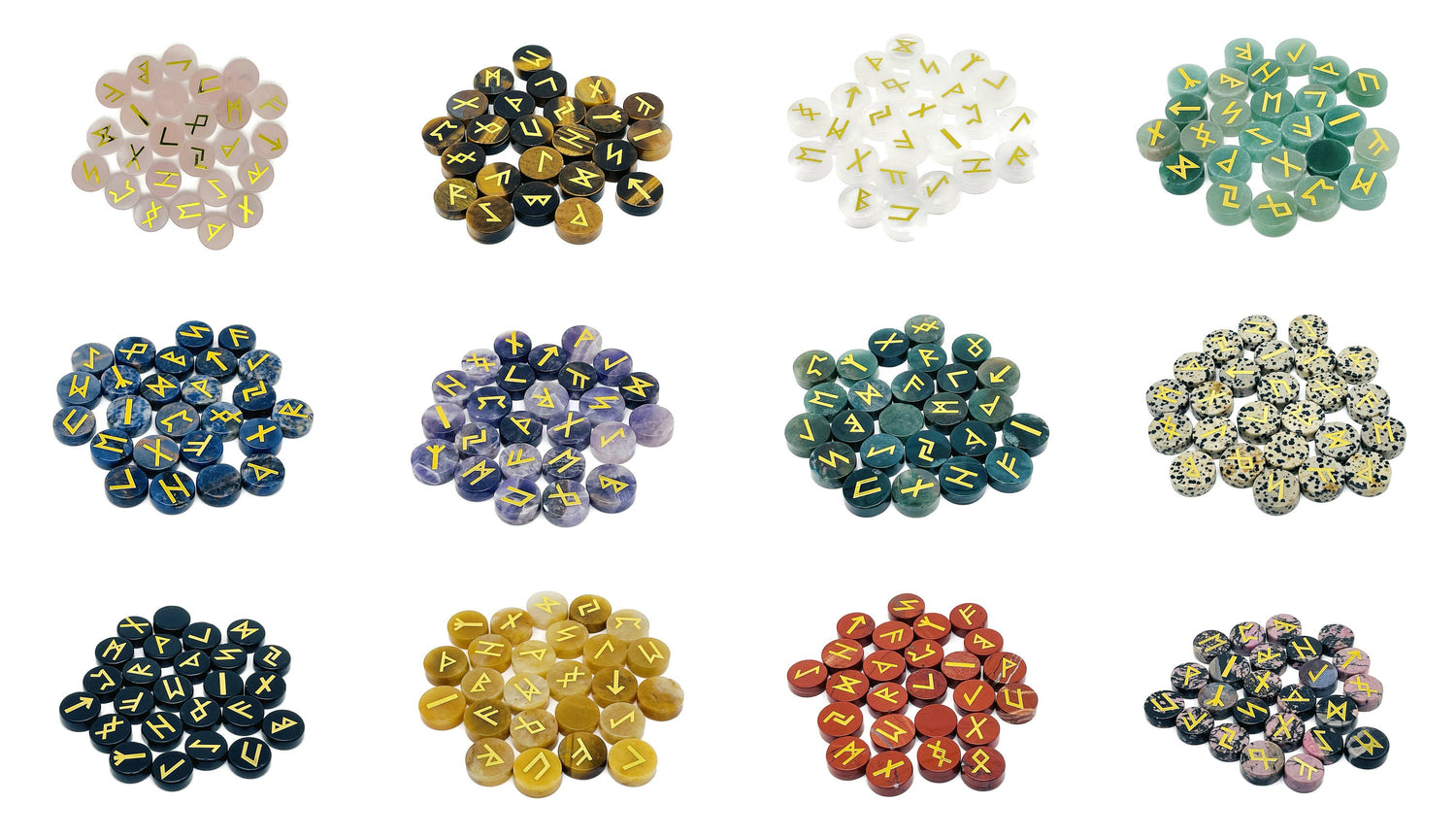 Ensemble de pierres runiques en cristal - Alphabet Futhark ancien gravé, 25 runes - Pierres de poche - Choisissez votre pierre précieuse - CHMIX