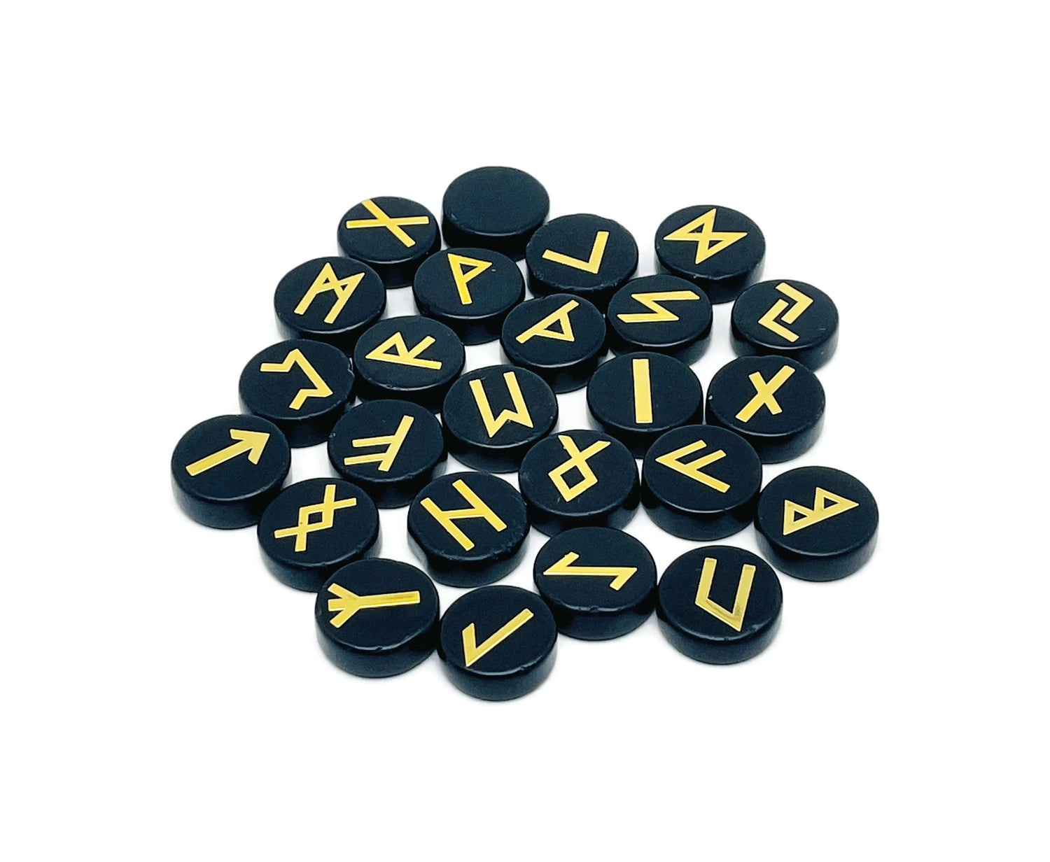 Ensemble de 25 runes en cristal d'obsidienne gravées de l'alphabet Futhark ancien - Pierres de poche - Choisissez votre pierre précieuse - RU1009