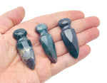 Moss Agate gemstone sword dagger carving, 50mm size, with intricate natural stone patterns, from GemstoneGO.