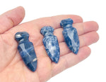 Carved Sodalite sword dagger gemstone, 50mm, with intricate details and rich blue color, from GemstoneGO.