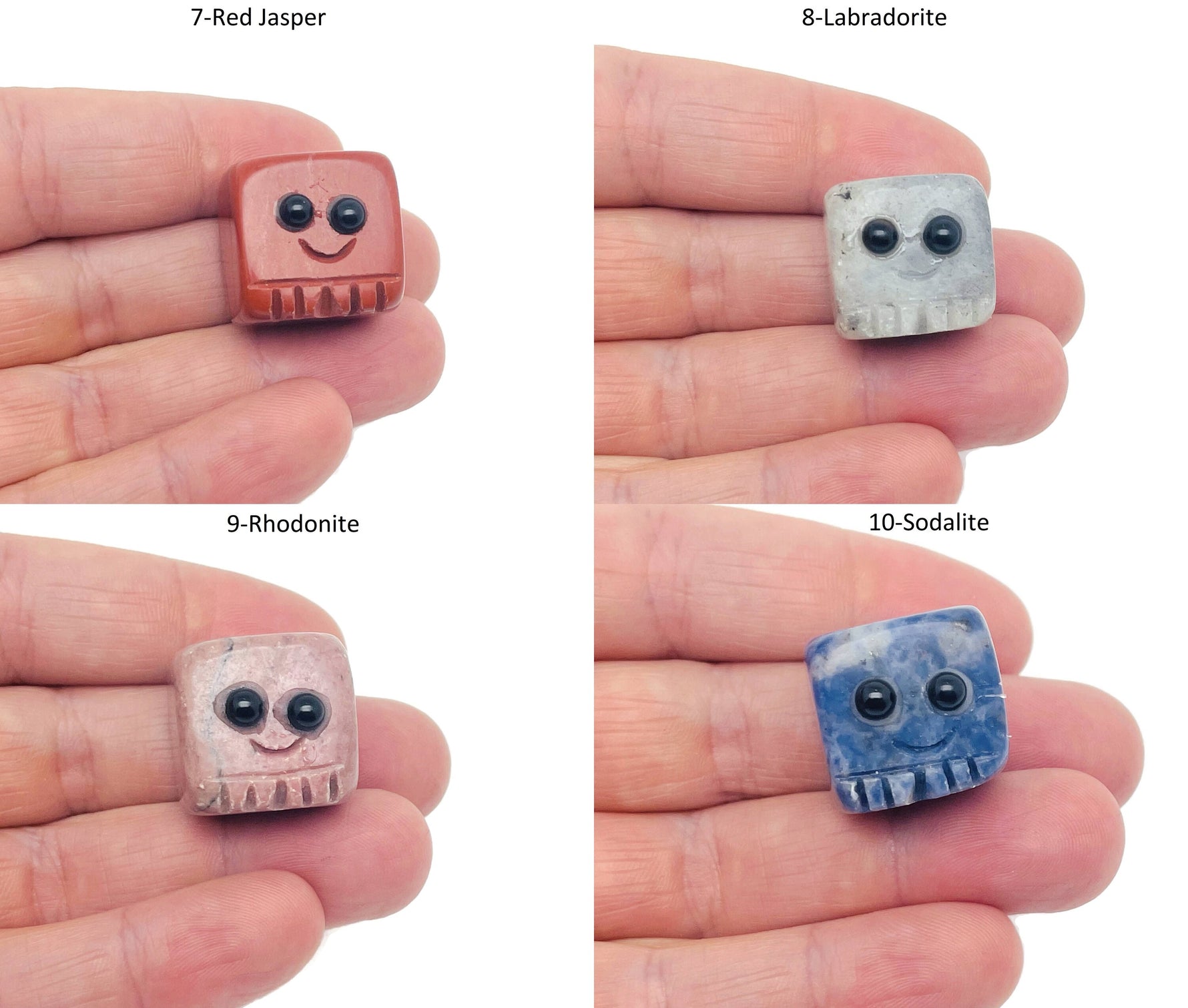 Handcarved gemstone skull figurine from GemstoneGO, featuring detailed crystal carving for healing and chakra balancing.