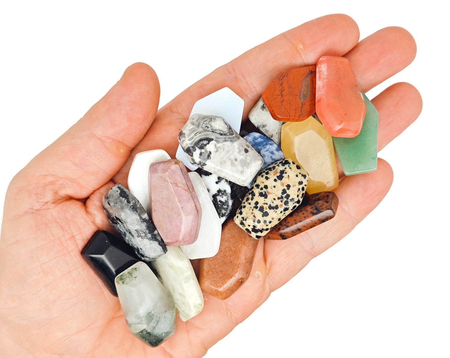 Coffret cadeau mystère en cristal sculpté en forme de cercueil - 10 pierres précieuses aléatoires - Lithothérapie - Cadeau idéal - Cristaux énergétiques - KIT16