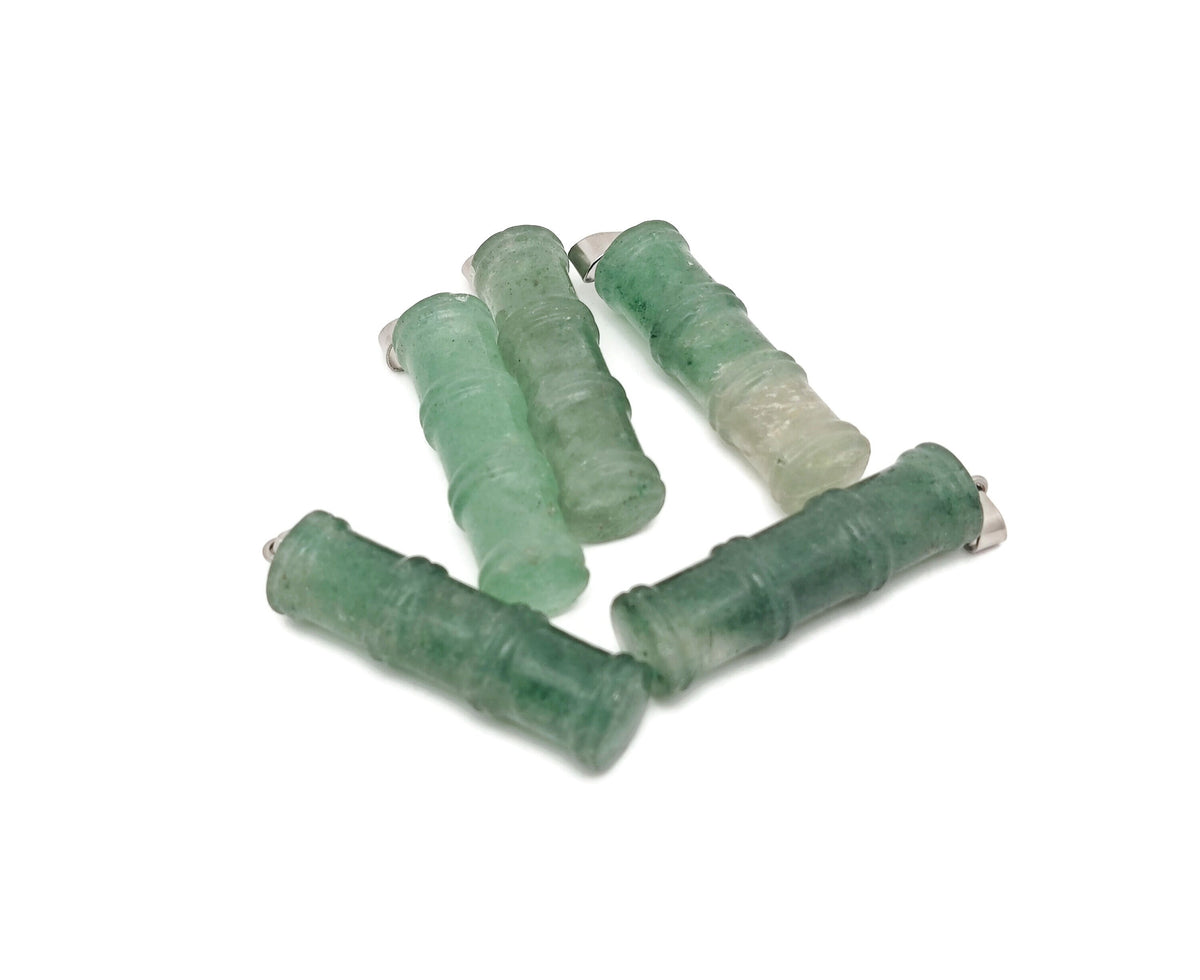 Green strawberry quartz bamboo-shaped crystal pendant by GemstoneGO, featuring a protective healing gemstone design.