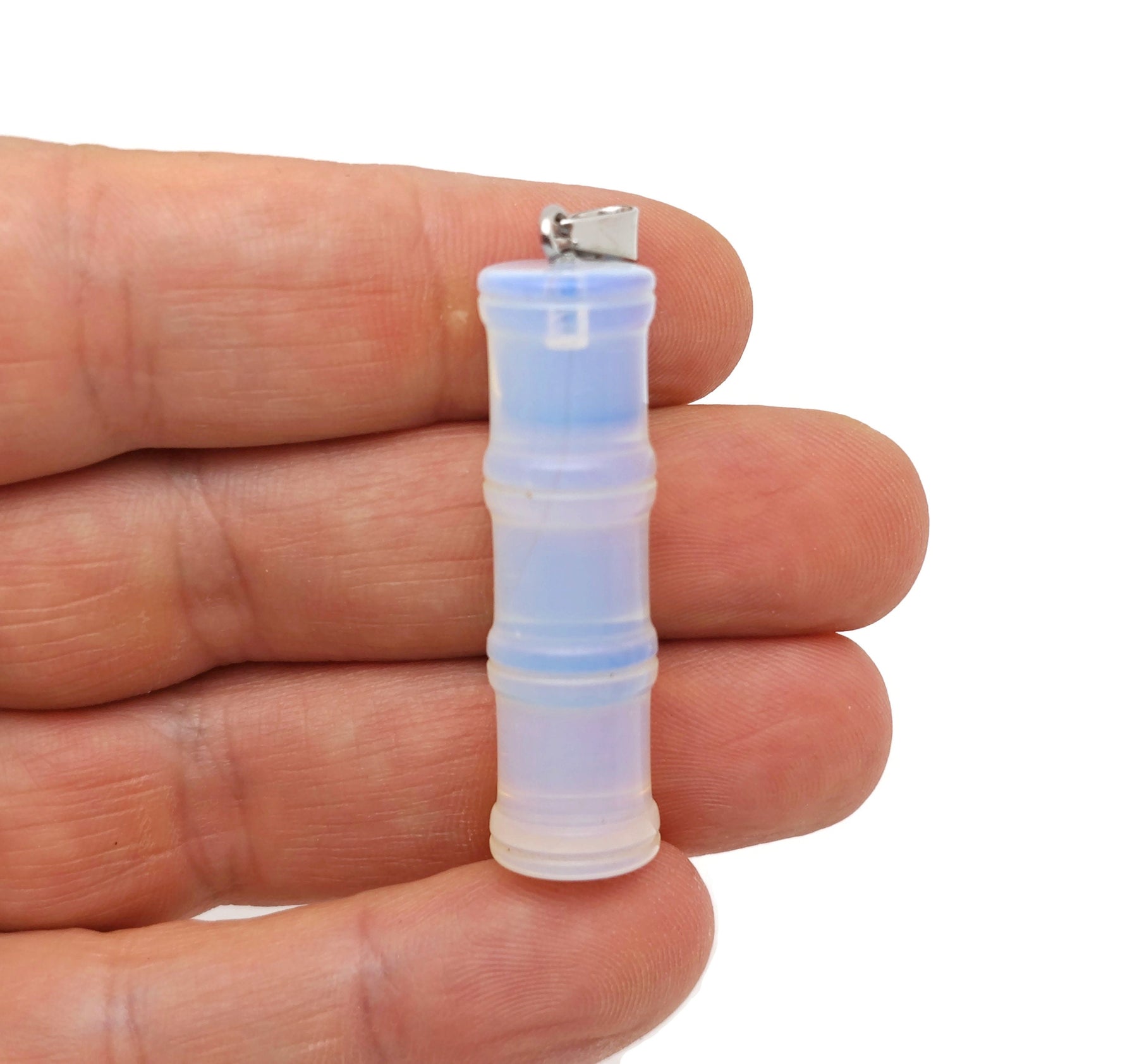 Opalite bamboo-shaped crystal pendant from GemstoneGO, featuring a protective crystal design on a silver chain.