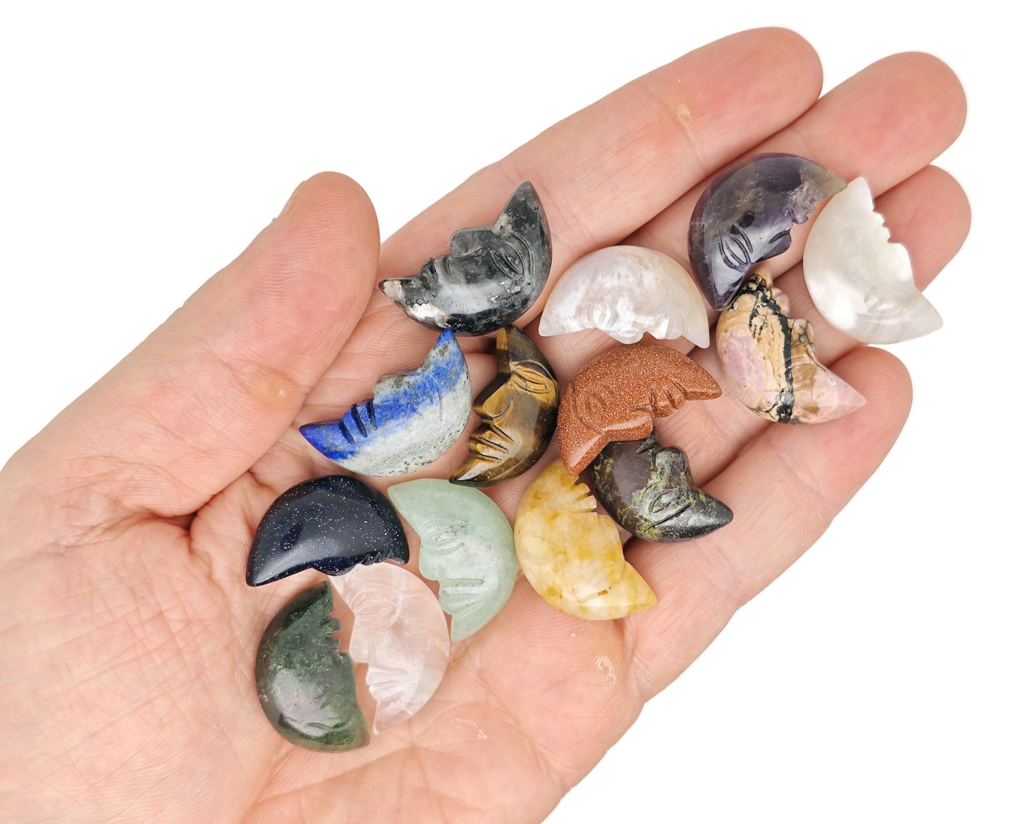 Coffret Mystère Cristal Sculpture Visage de Lune - 7 Pierres Précieuses Aléatoires - Lithothérapie - Cadeau Cristal Idéal - Cristaux Énergétiques - KIT13