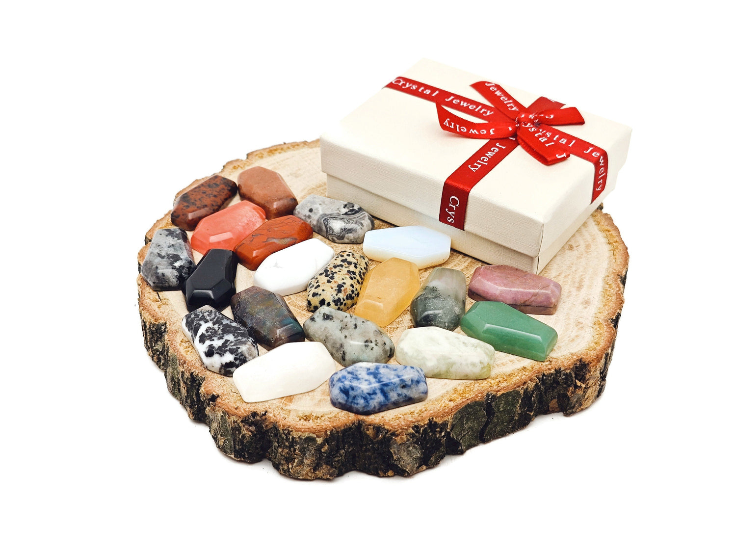 Coffret cadeau mystère en cristal sculpté en forme de cercueil - 10 pierres précieuses aléatoires - Lithothérapie - Cadeau idéal - Cristaux énergétiques - KIT16