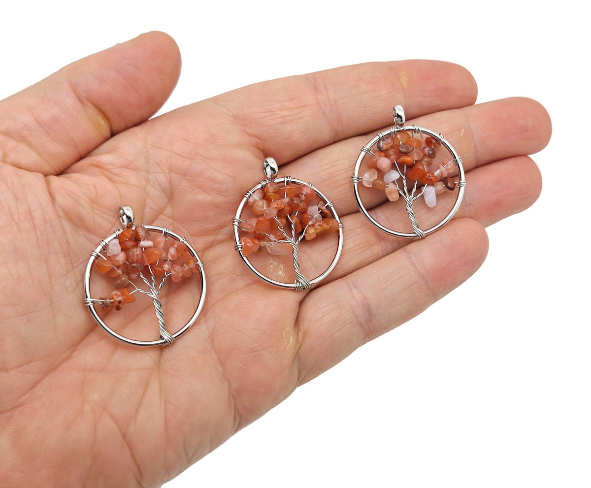 Handmade Tree of Life gemstone pendant with colorful crystals, showcasing intricate crystal tree jewelry for healing and spiritual energy.