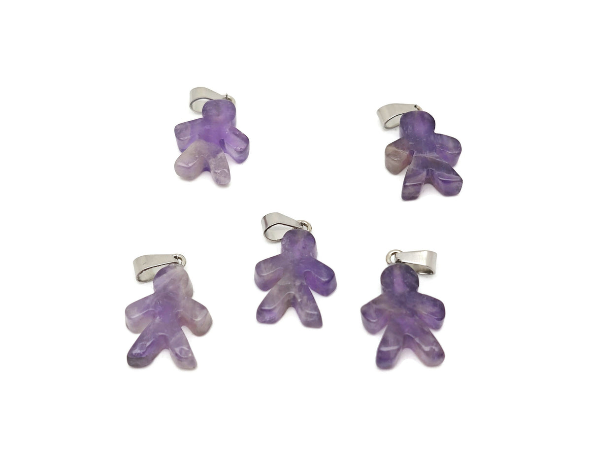 Amethyst gingerbread cookies men crystal pendant by GemstoneGO, featuring mineral specimen design and vibrant purple hue.