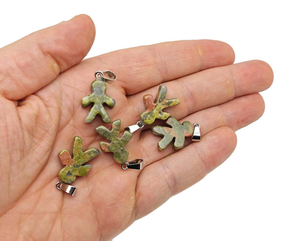Unakite gingerbread cookies men crystal pendant from GemstoneGO, showcasing a colorful mineral specimen with gingerbread shape.