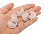 Rose quartz moon pendant showcasing a crescent moon shape with a smooth, polished gemstone from GemstoneGO.