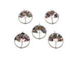 Rainbow tourmaline gemstone Tree of Life pendant with intricate wire wrapping, showcasing vibrant multicolored crystals.