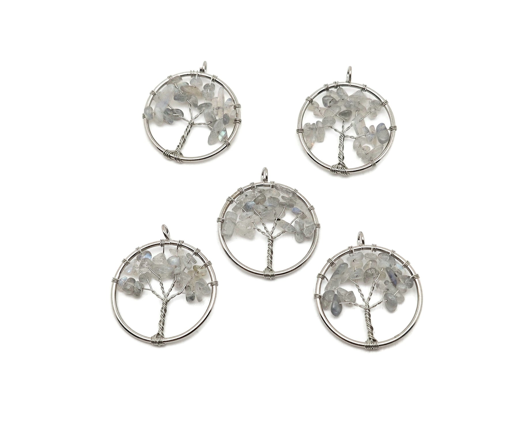 Moonstone Tree of Life gemstone pendant from GemstoneGO featuring a detailed tree design with moonstone crystals on a silver-tone setting.