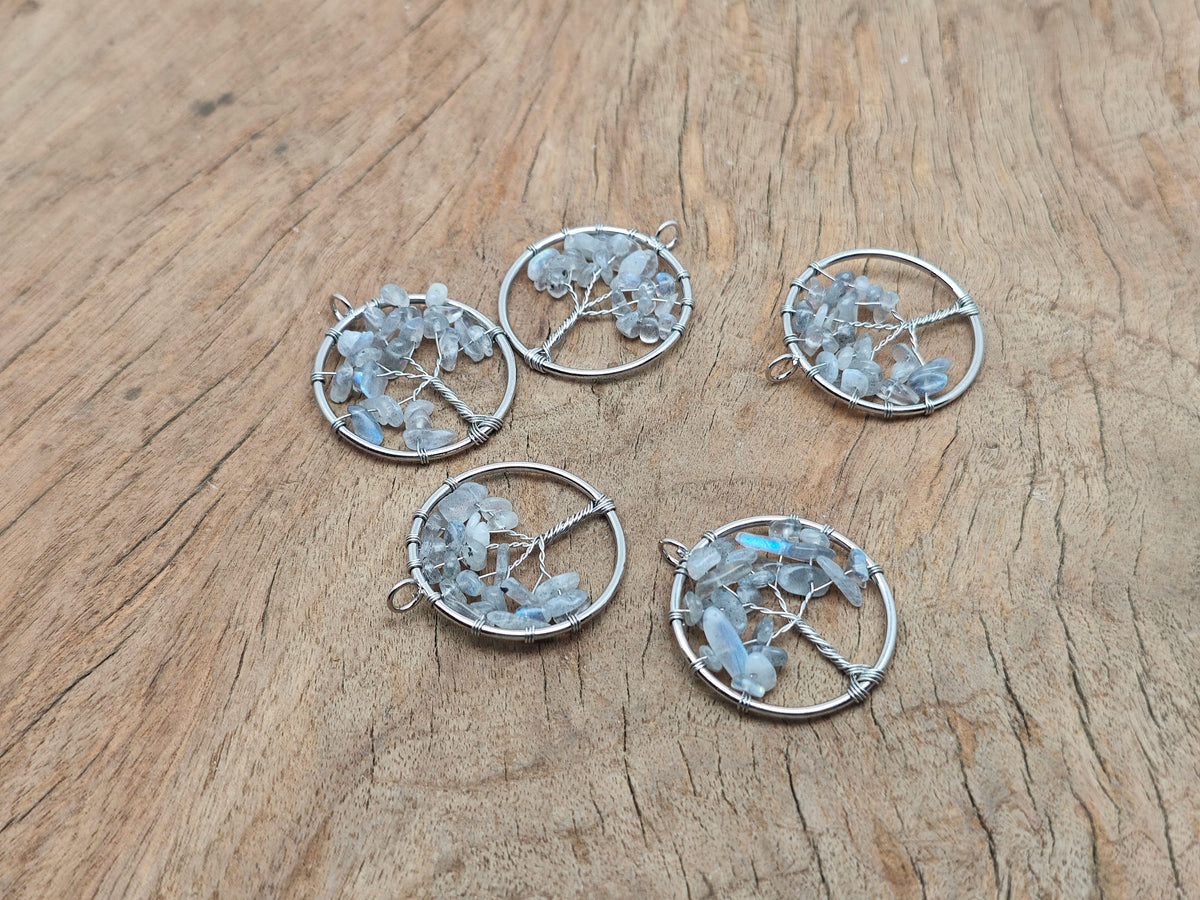 Moonstone Tree of Life gemstone pendant from GemstoneGO, featuring a detailed tree design with shimmering moonstone accents.