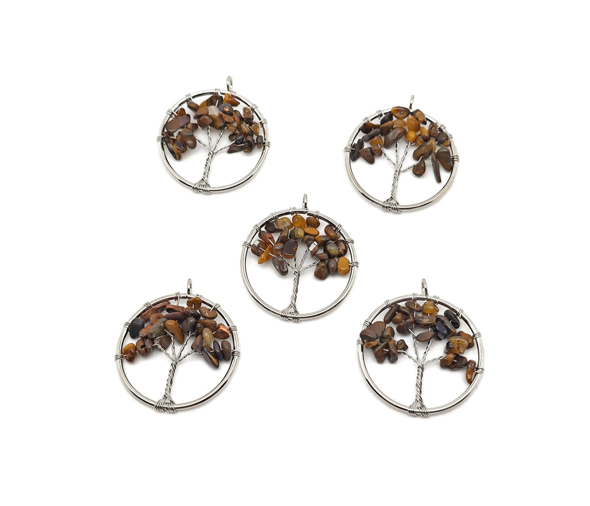 Tiger Eye Tree of Life gemstone pendant from GemstoneGO featuring a detailed handcrafted design on a silver bail.