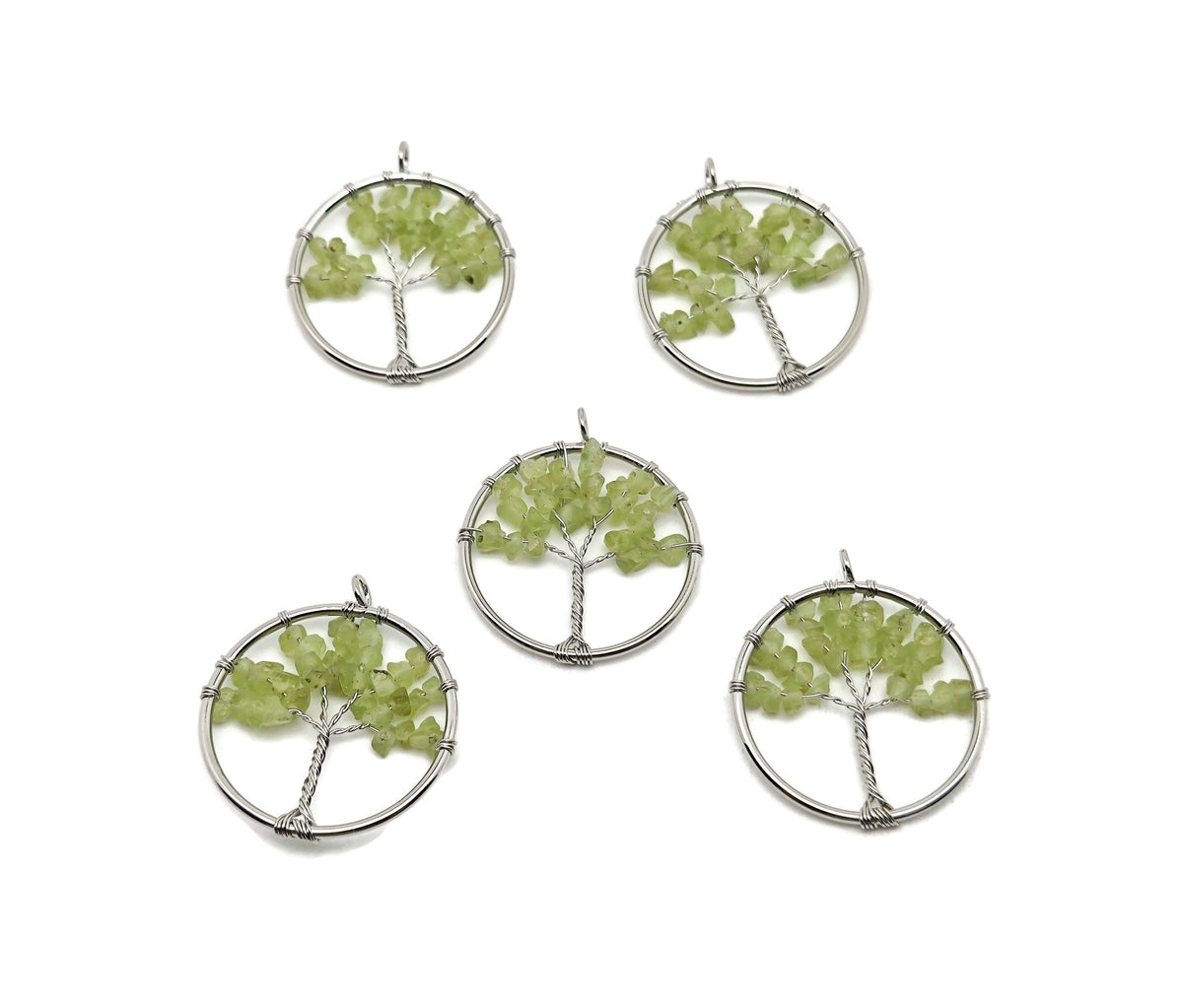 Peridot Olive Tree of Life gemstone pendant from GemstoneGO featuring a detailed tree design with green peridot stones.